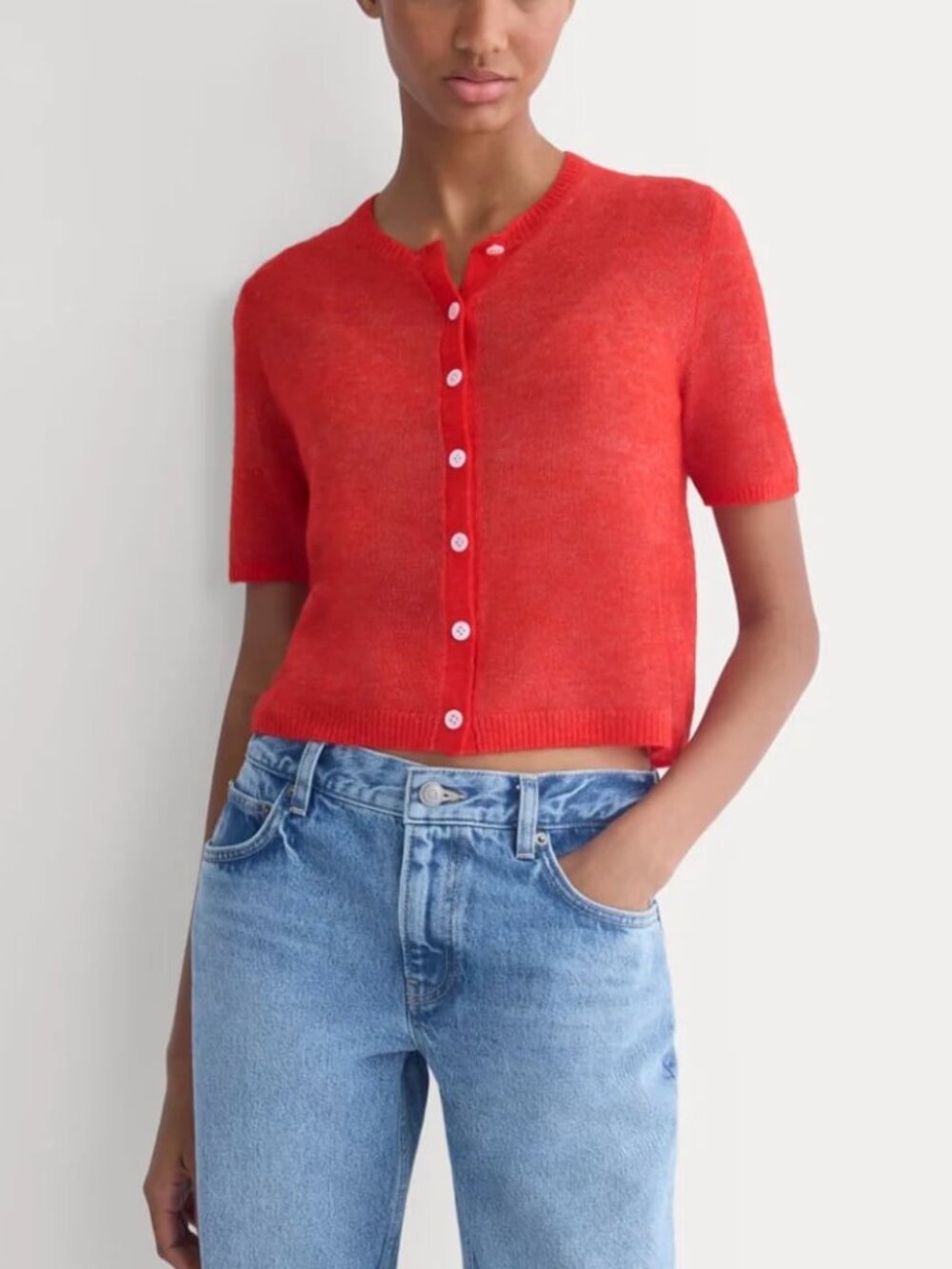 Everlane The Air Alpaca™ Short-Sleeve Cardigan | Fiery Red Size S NWOT
